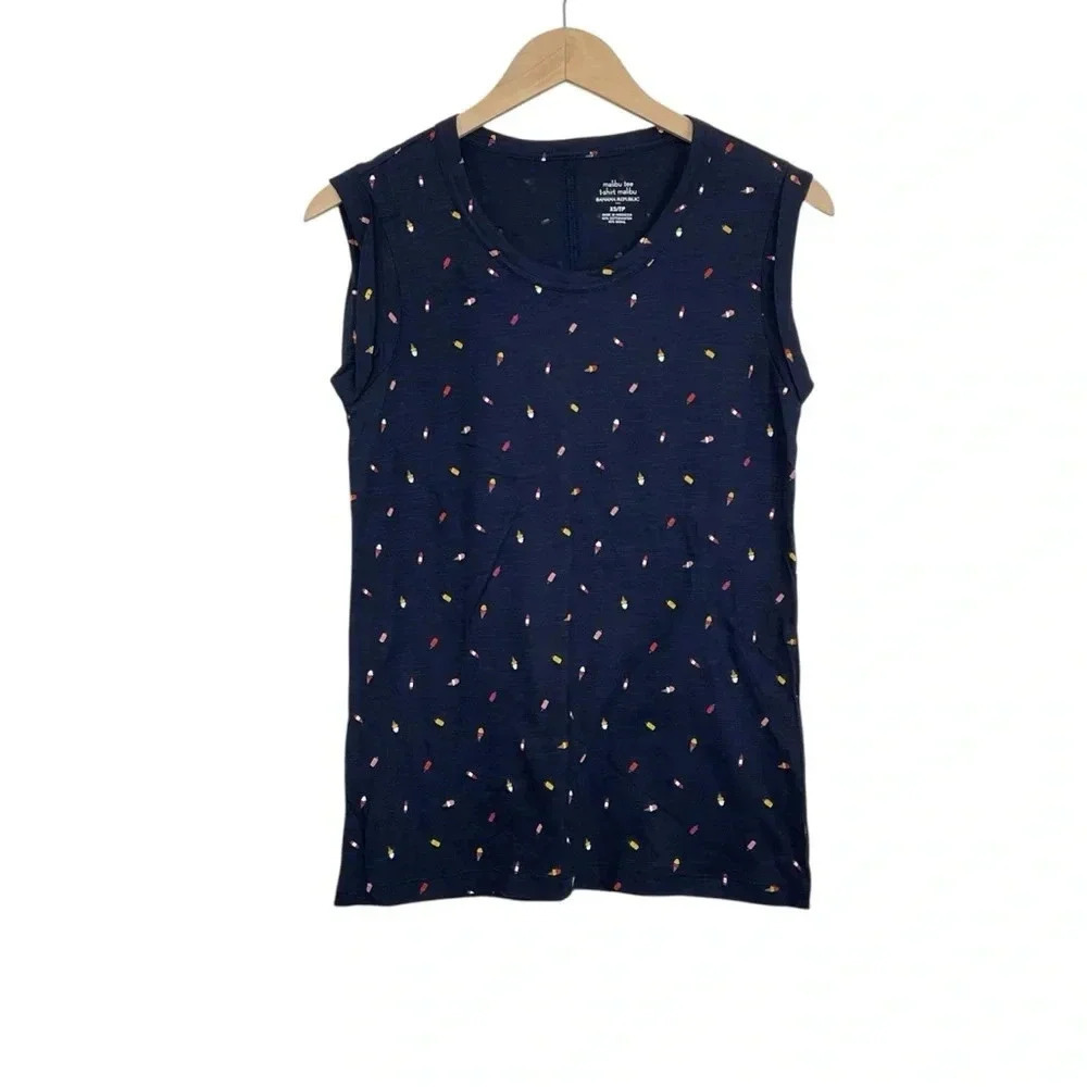 Banana Republic Blue Cotton Sleeveless Tee Novelty Top Size XS